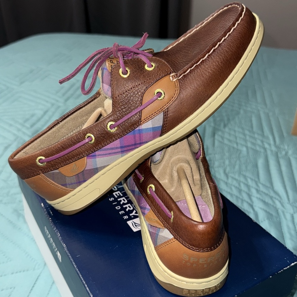 Sperry Bluefish Tan/Pink Plaid Size: 11M Women’s - Picture 4 of 6